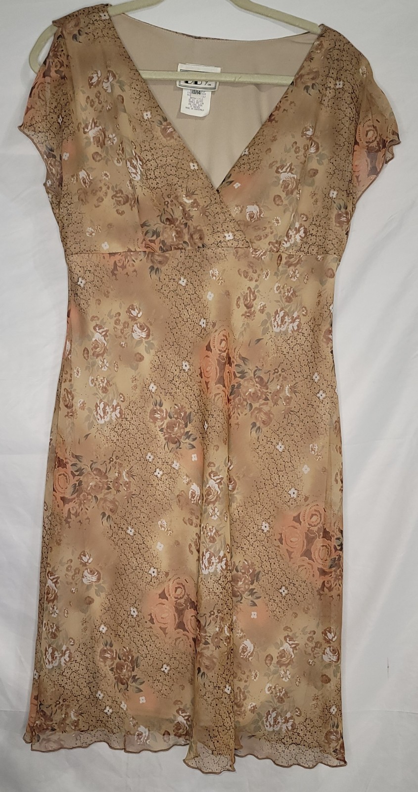 DBY Ltd Vintage Dress 13/14 90s/2000s Tan Peach Floral Lined Fit&flare Feminine