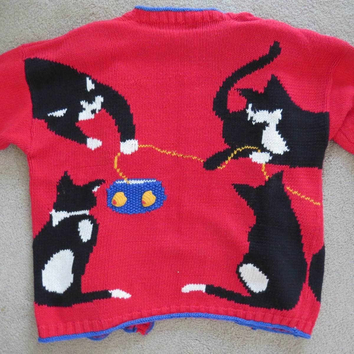 Vtg Cardigan Bay CATS & FISHBOWL Knitted Sweater Size L