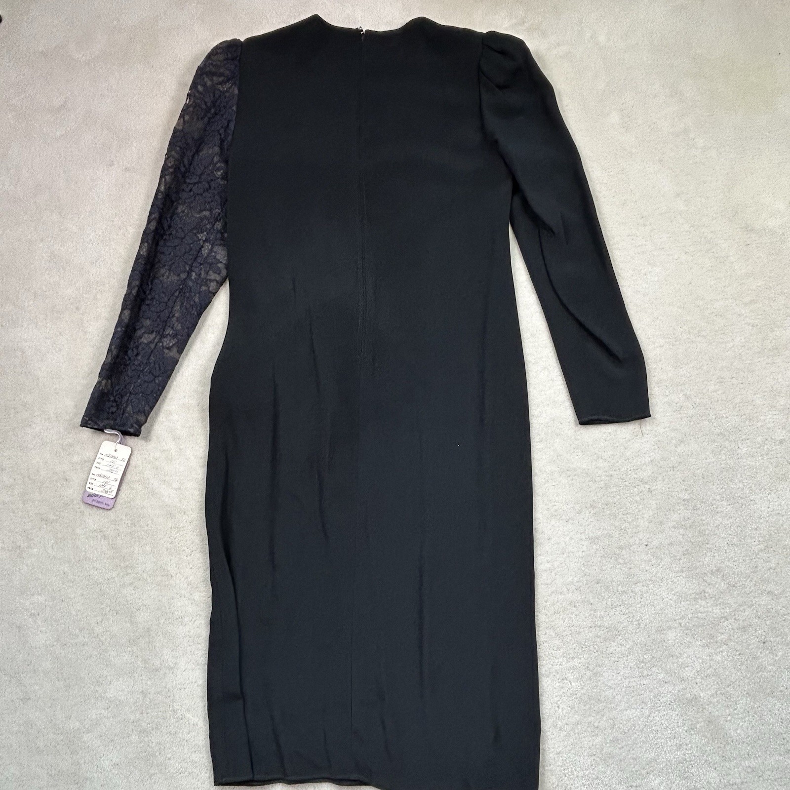 VTG 70s Mollie Parnis Studio Midi Dress Dead Stock Long Sleeve Black Lace Bow 8