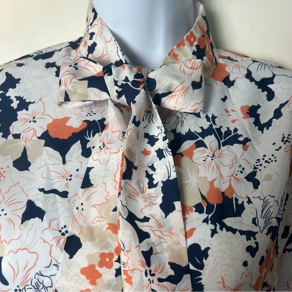 Catalina – Floral Bow Tie Neck Blouse Long Sleeve Button Down VTG 70s – Sz. 12