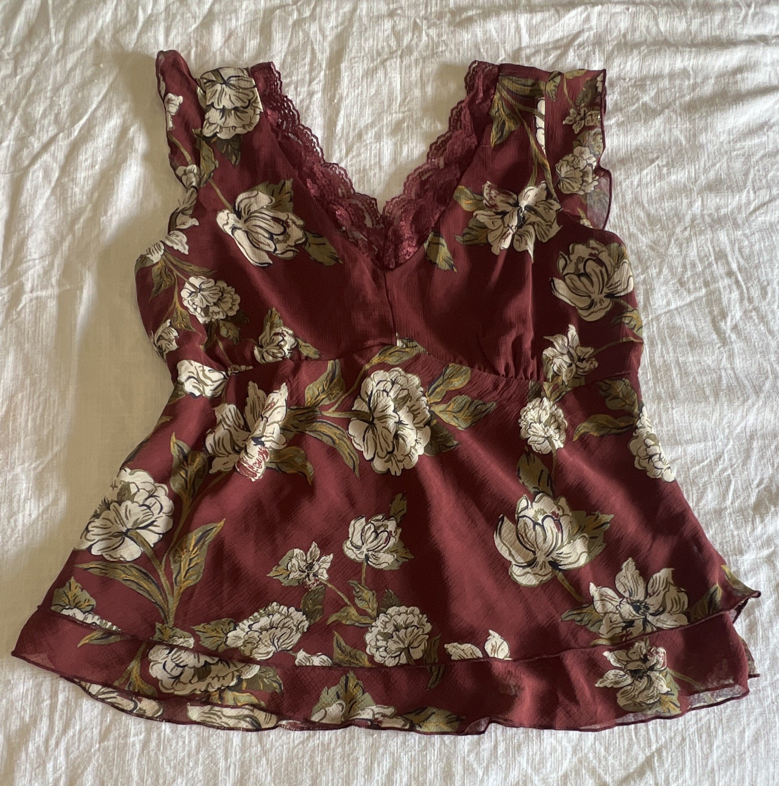 maurices Floral Lace Trim Camisole Tank Top Burgundy S Regular
