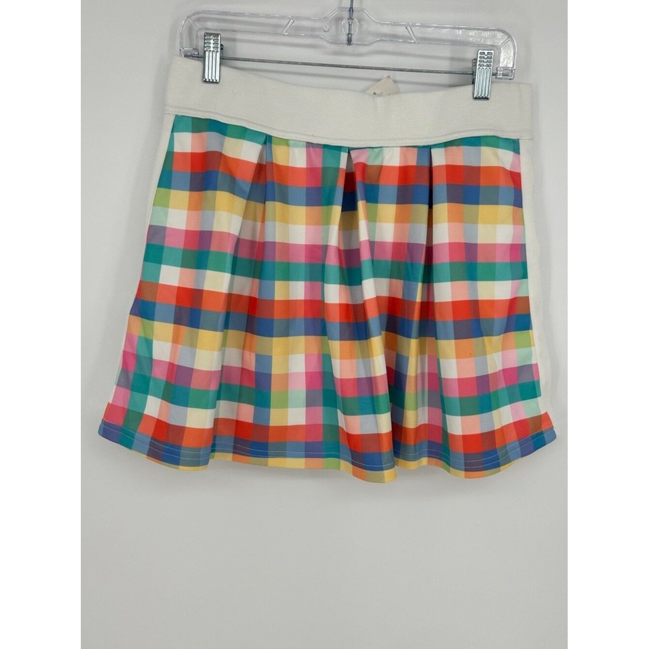 NWT XL Rainbow Plaid Pleated Skirt Preppy Coastal Grandmother Tennis Golf Y2K