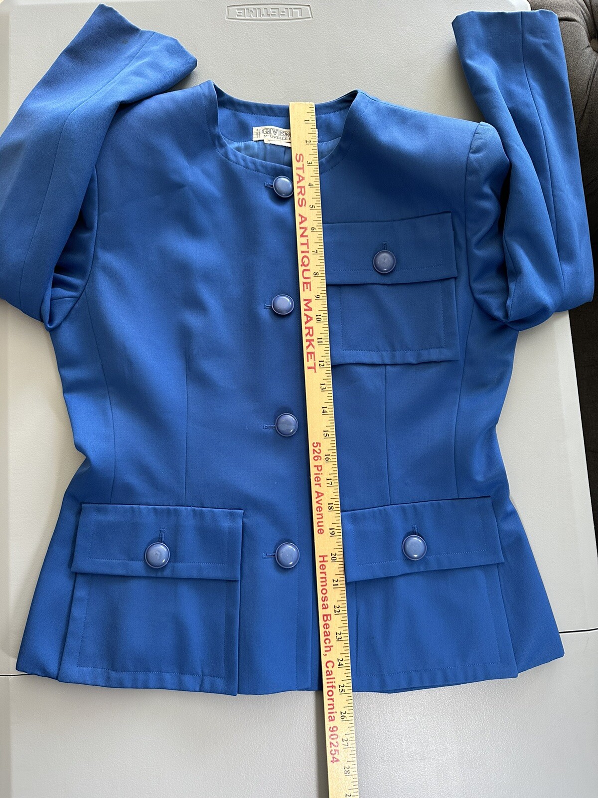Vintage Givenchy 90’s Cropped Jacket Wool Exterior Silk Interior Electric Blue