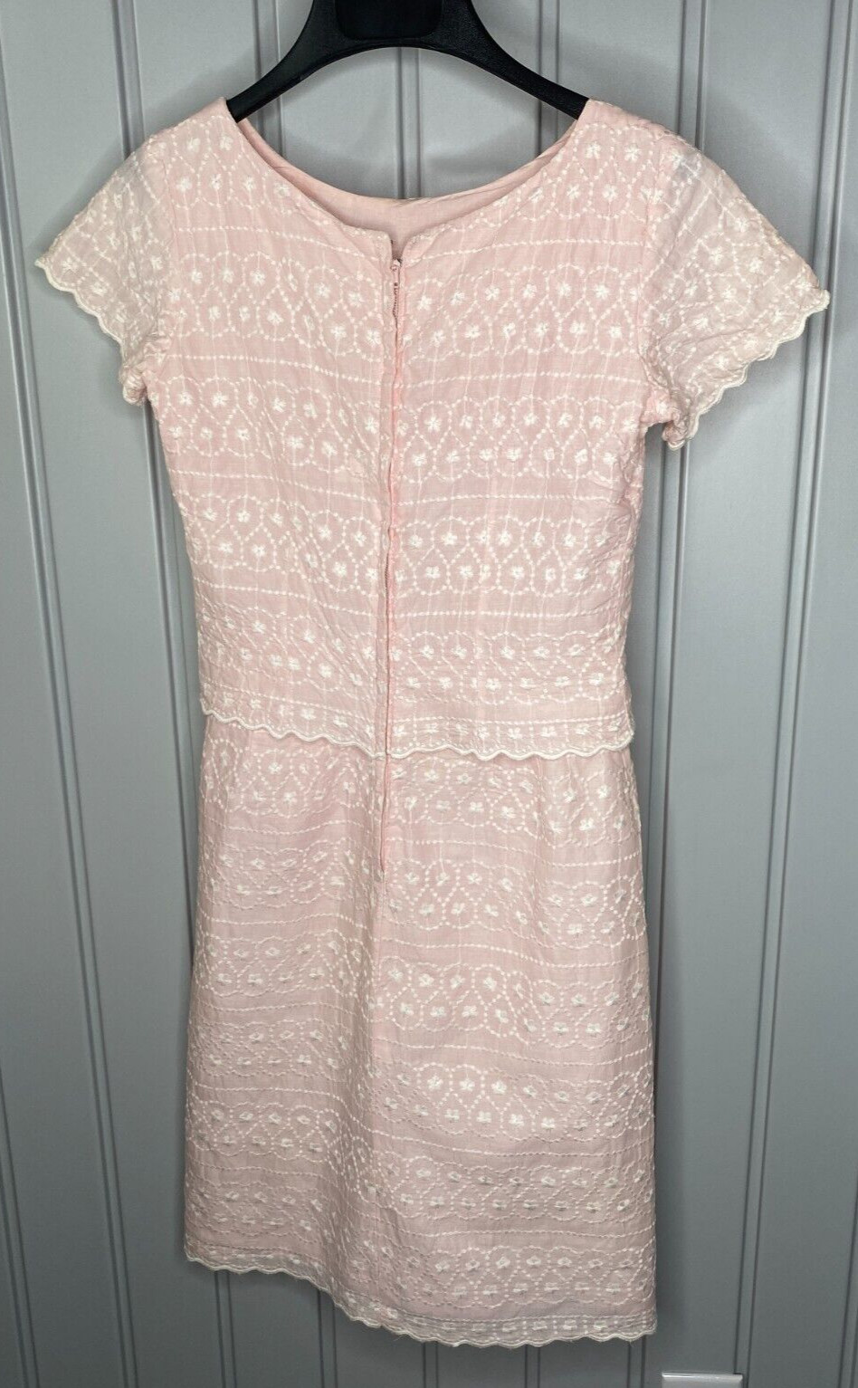 Vintage Handmade Dress Size XS to S Easter Spring Pink with White Embroidery