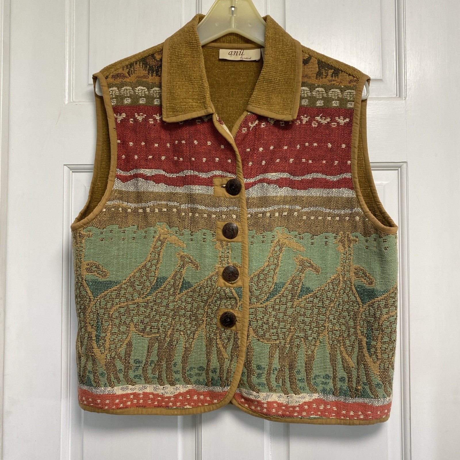 Vintage anu By Natural Vest Safari Giraffe Tapestry Artsy Boho women’s Large