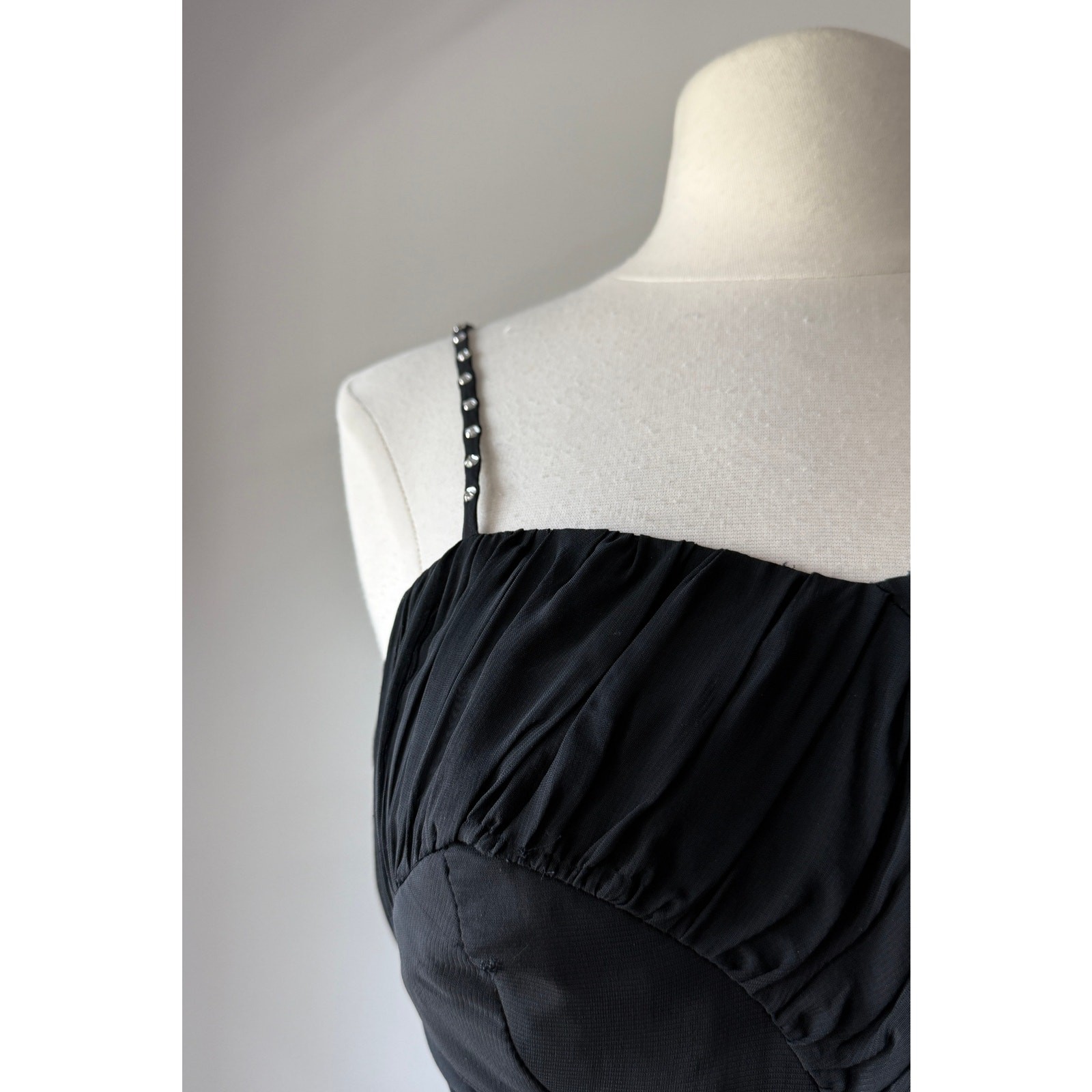 Vintage 1950s Black Chiffon Bombshell Cocktail Wiggle Party Dress XS/S