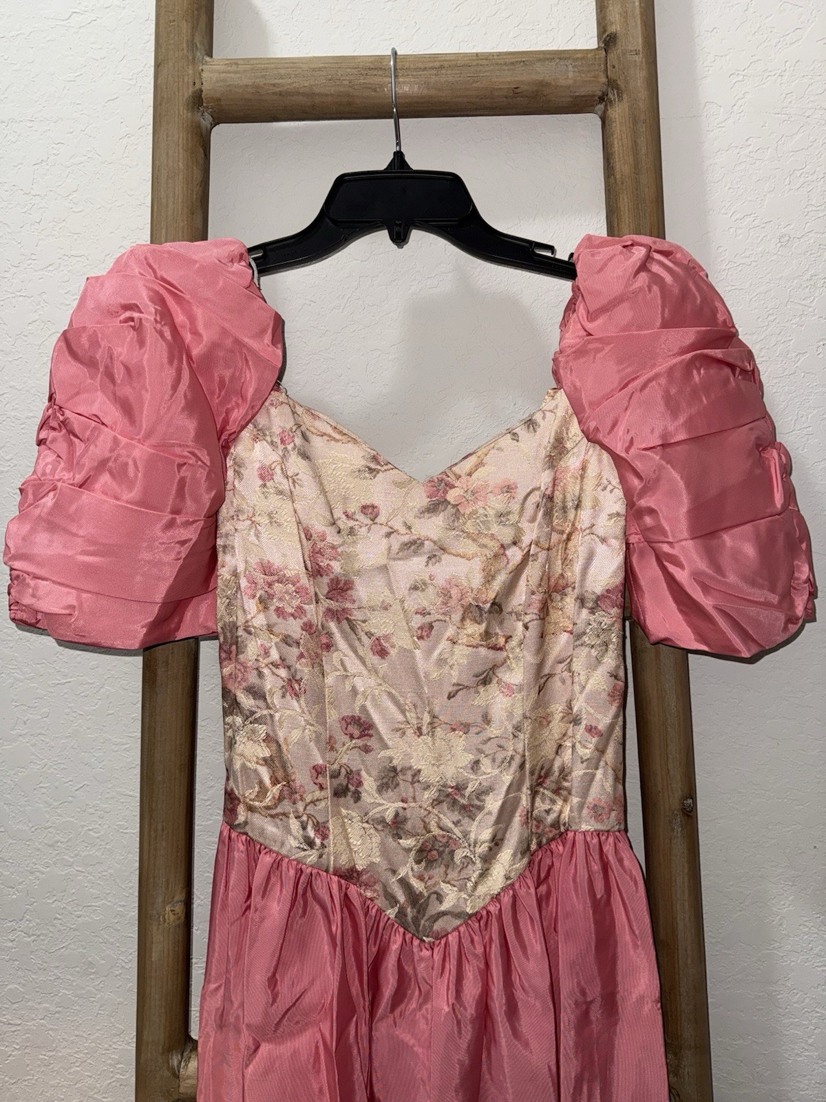 Vintage Glenrob 80s Puff Sleeve Prom Dress Pink Floral Bridgerton 9/10 USA Made