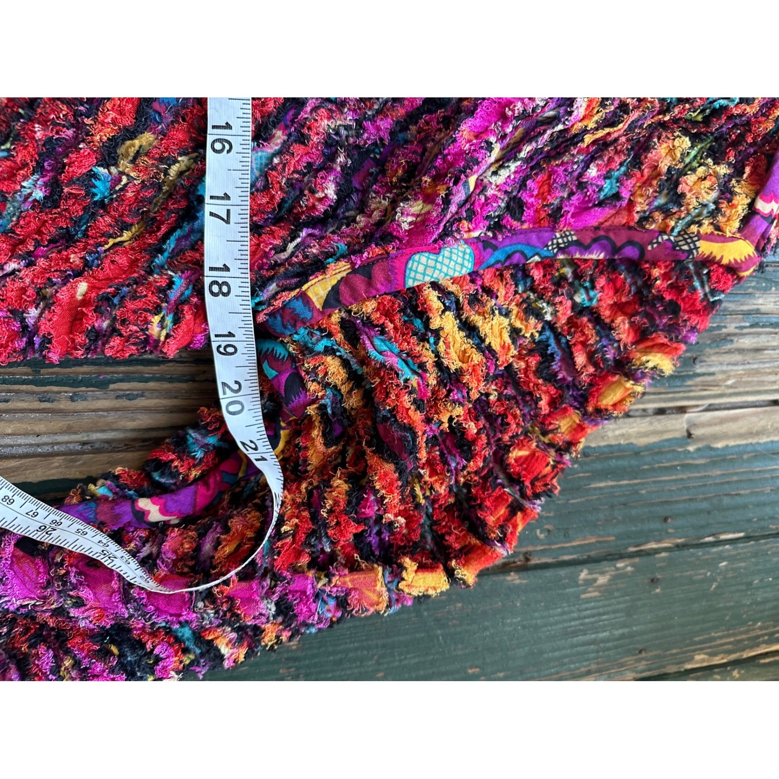 Boho Multi-Color Textured Ribbon Shaggy Cropped Open Jacket One Size Rayon