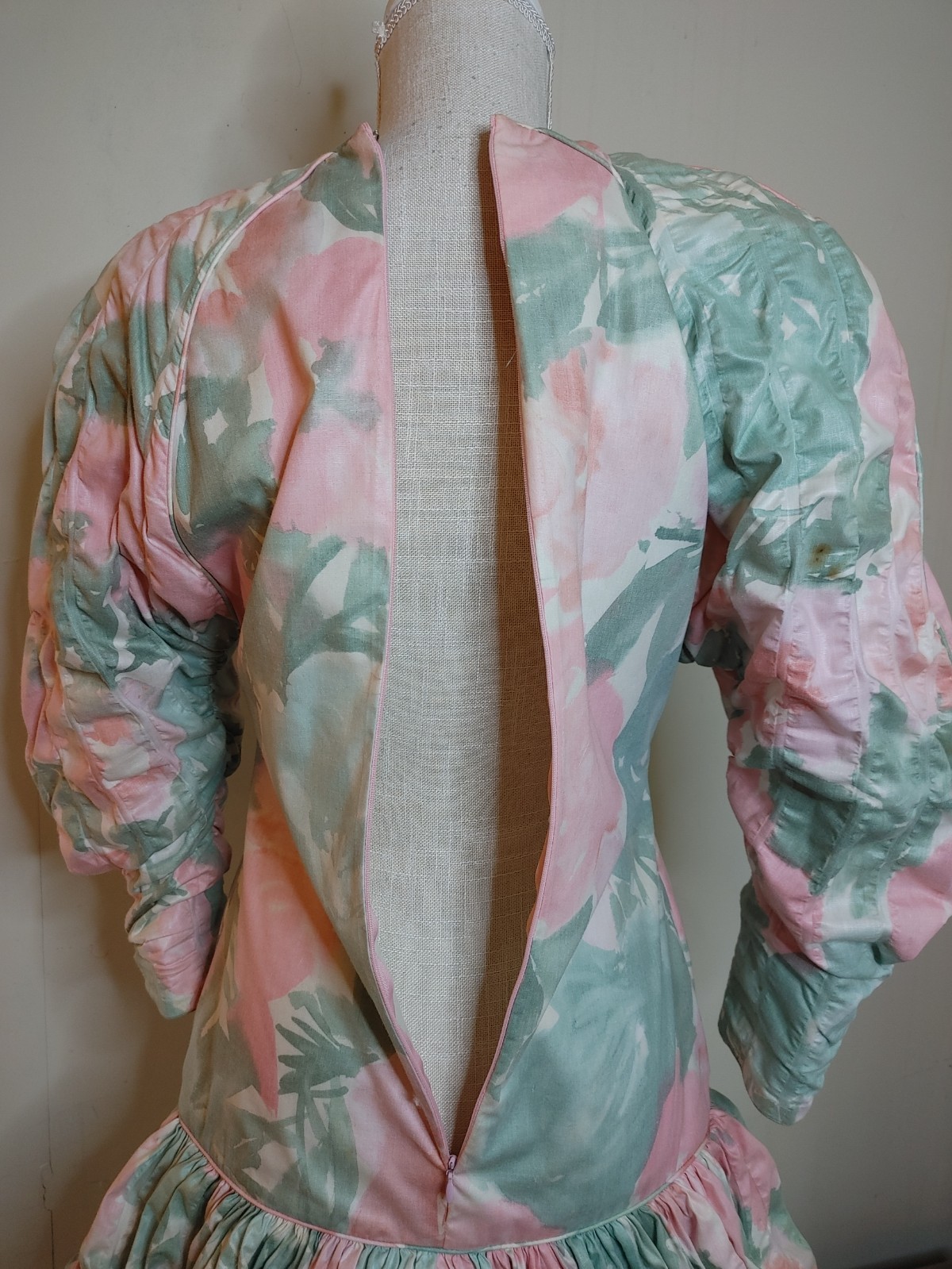 Vintage Barboglio Cristina Jan Floral Puff Sleeve Dress 80s Couture Party Prom 6