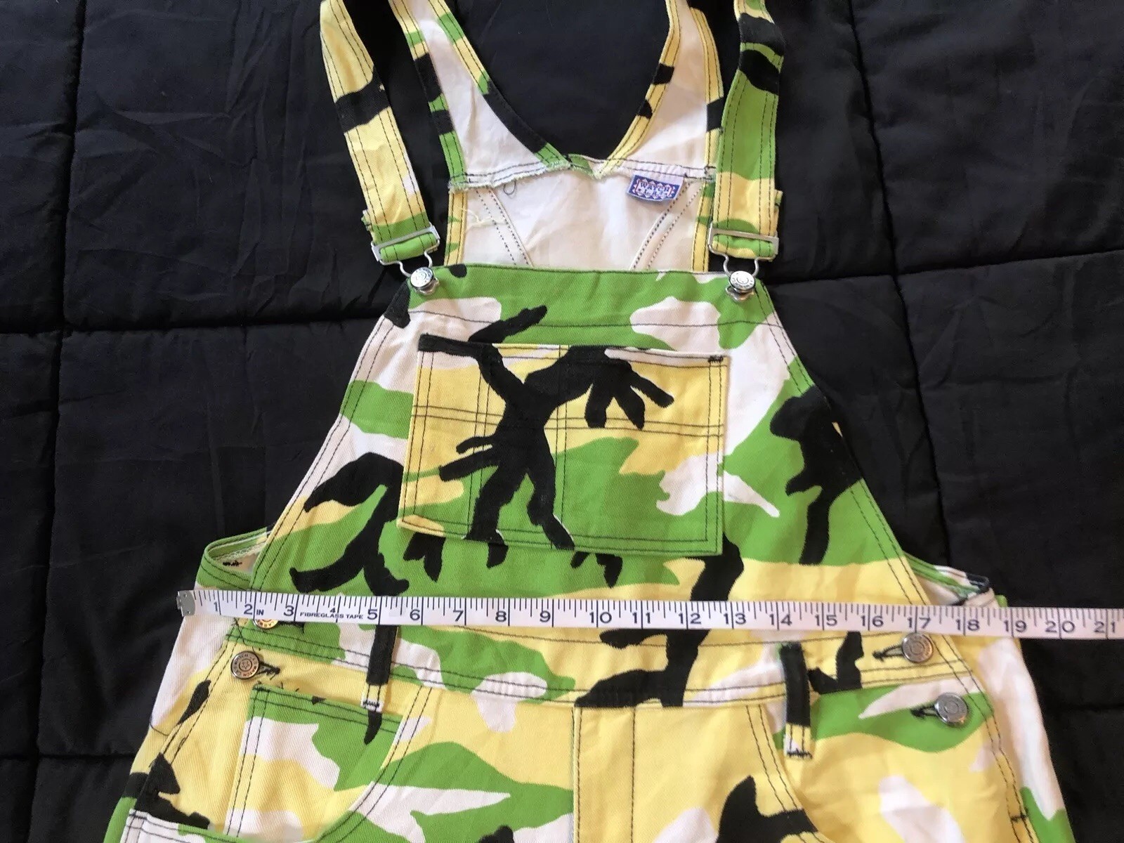 Vintage 90s Distressed Camo Cargo Jorts Overalls Cyber Goth Grunge Rave Club Kid