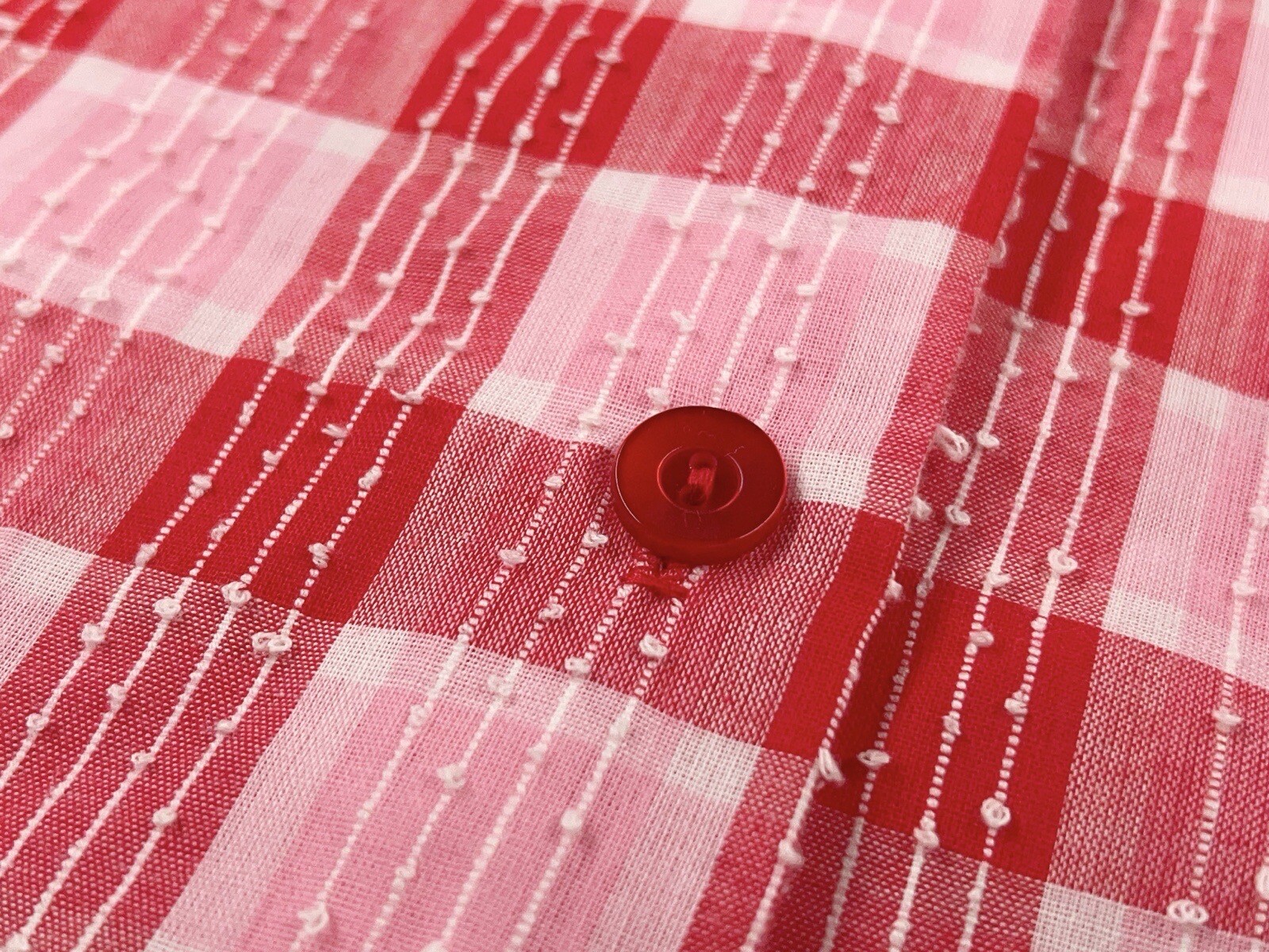 VINTAGE 50S RED PLAID SWISS DOT BLOUSE SIZE 14 NEW FASHION CREATION ROCKABILLY