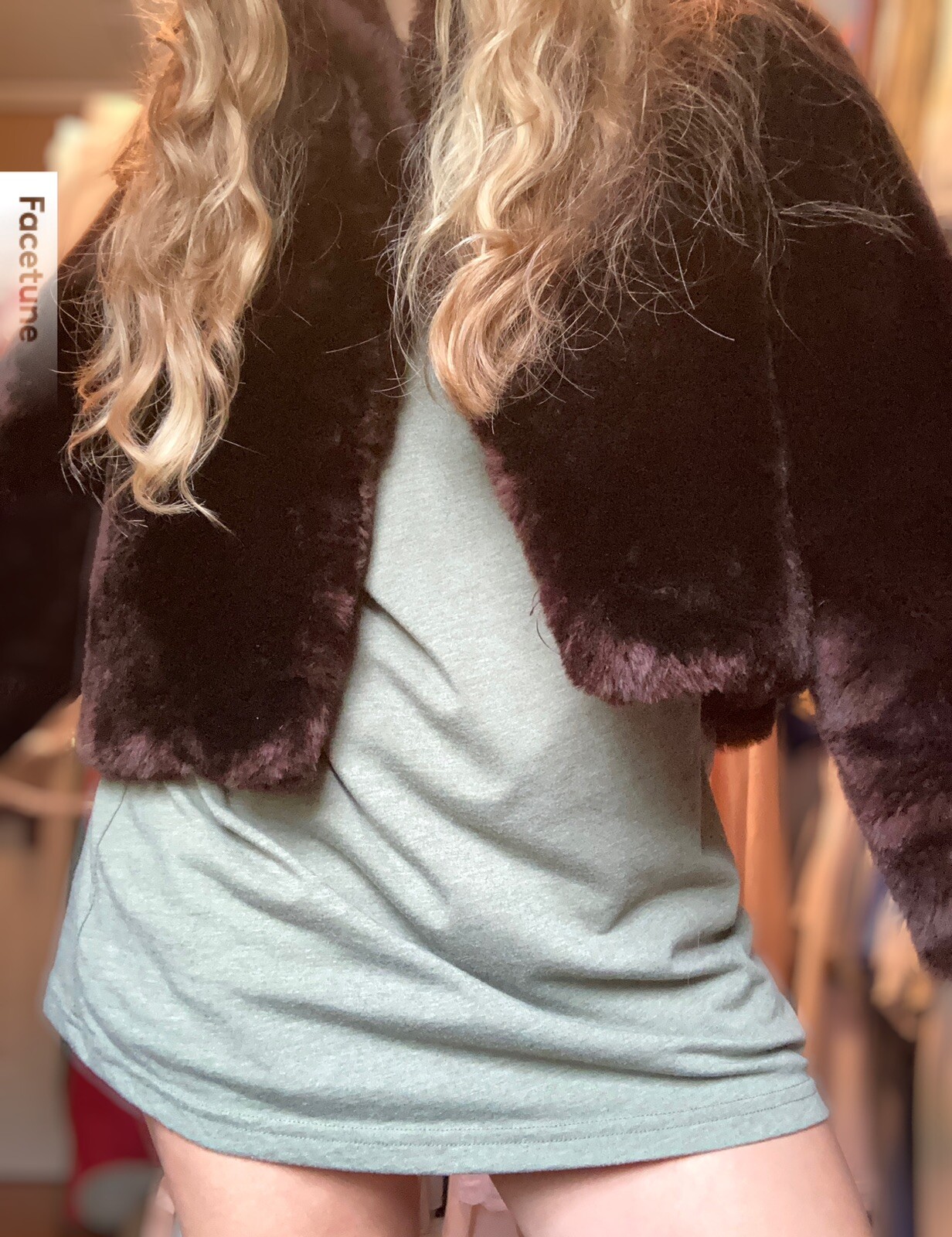 Vintage Genuine – Mouton Lamb Shearling Fur – Reddish Brown Cropped Coat – S/M