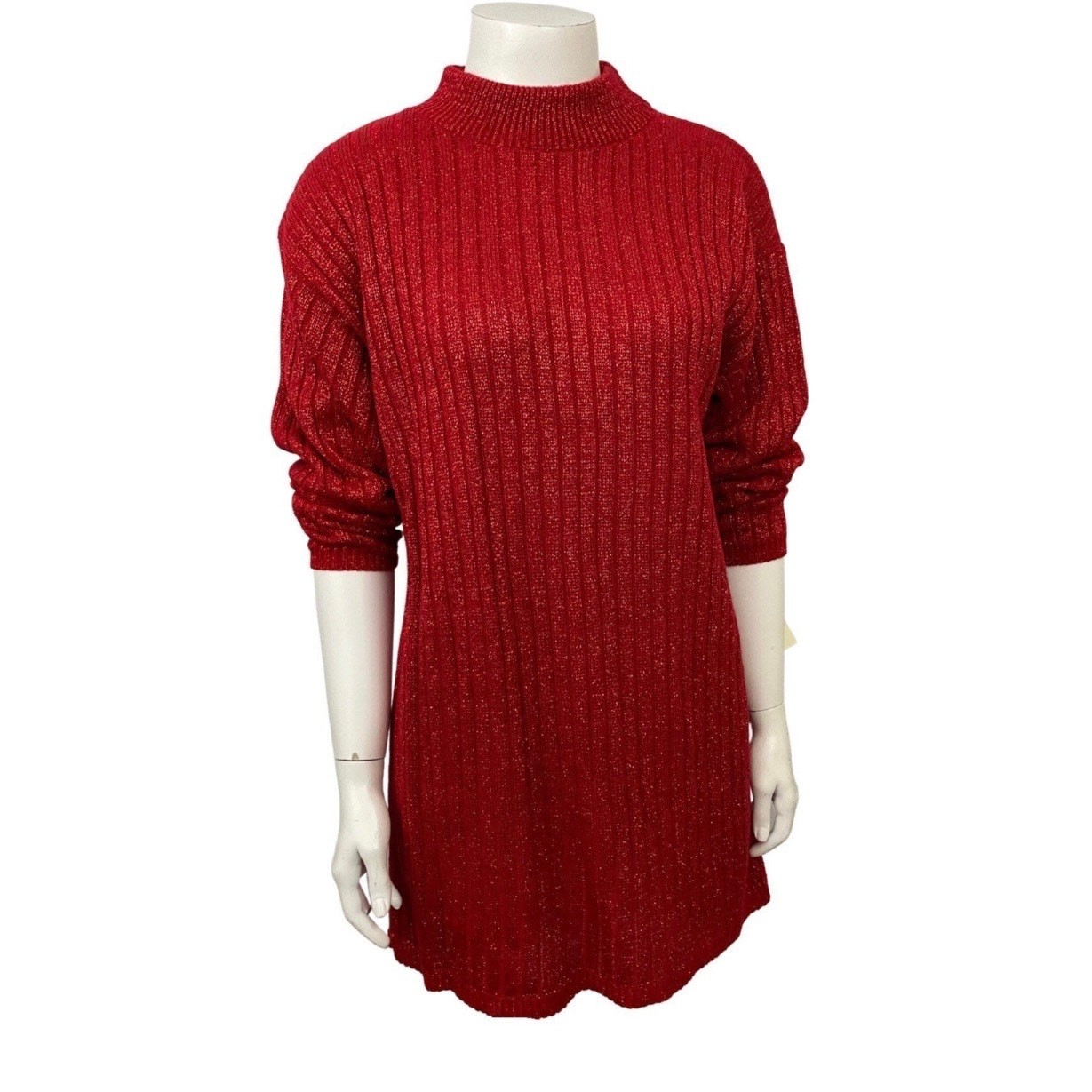 Deadstock Vintage Red Metallic Long Tunic Sweater / Oversized Small ^