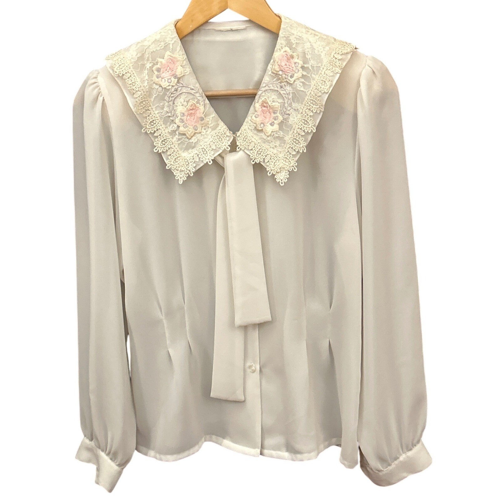 Vintage Unbranded Lace Collar Blouse Cottagecore Coquette Romantic Victorian