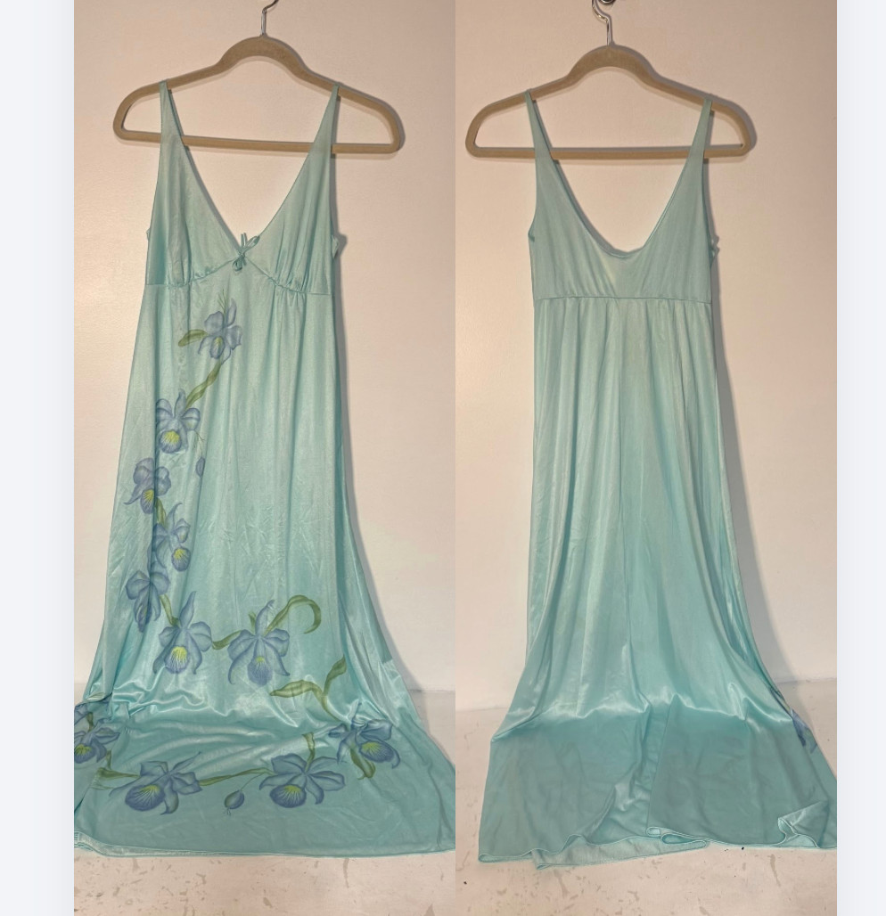 VTG JCPenney Iris Floral Long Maxi Nightdown Slip Dress 70s 80s Union Made Small
