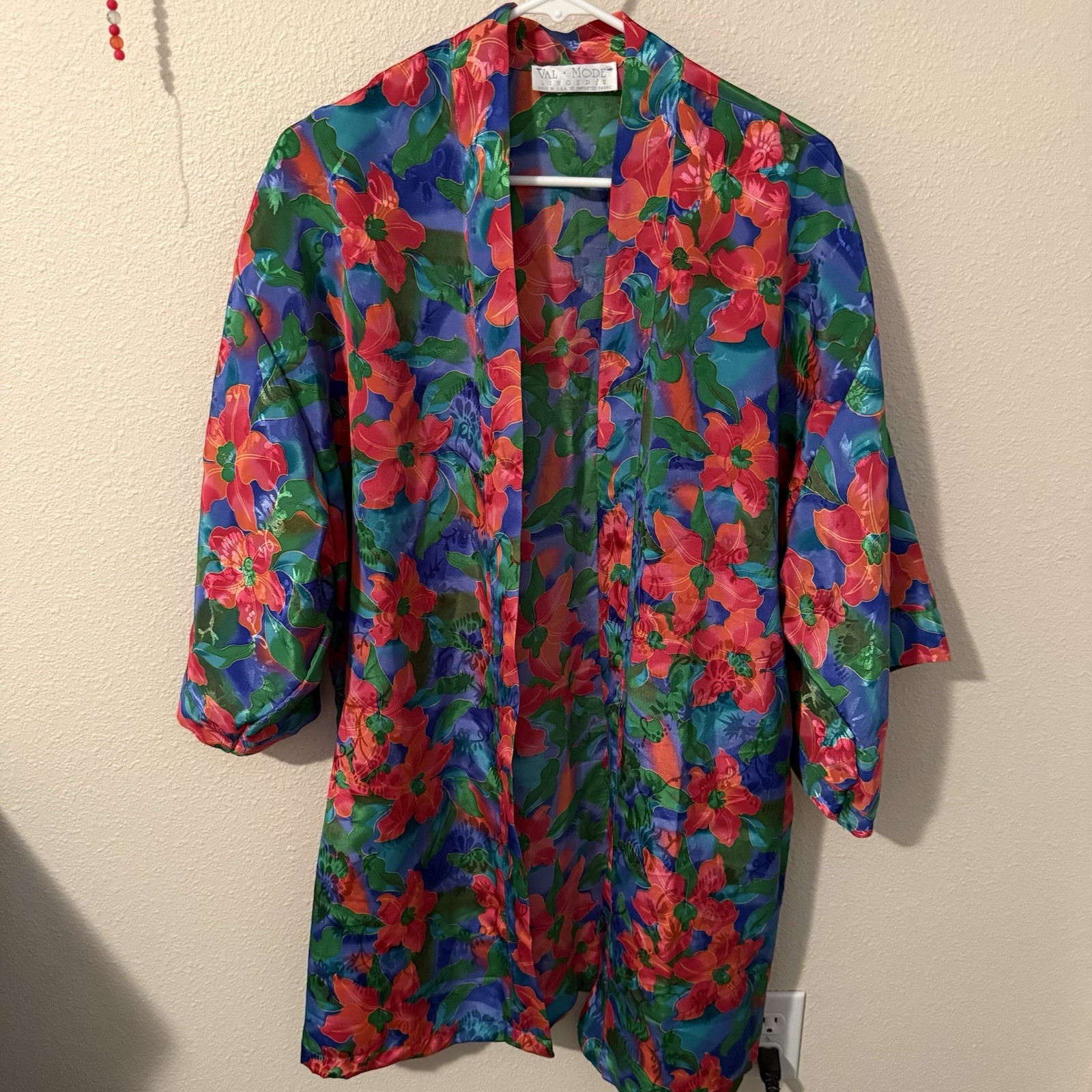 VTG Women’s Short Robe Kimono Red Green Purple Floral 90’s Art-to-Wear Lingerie