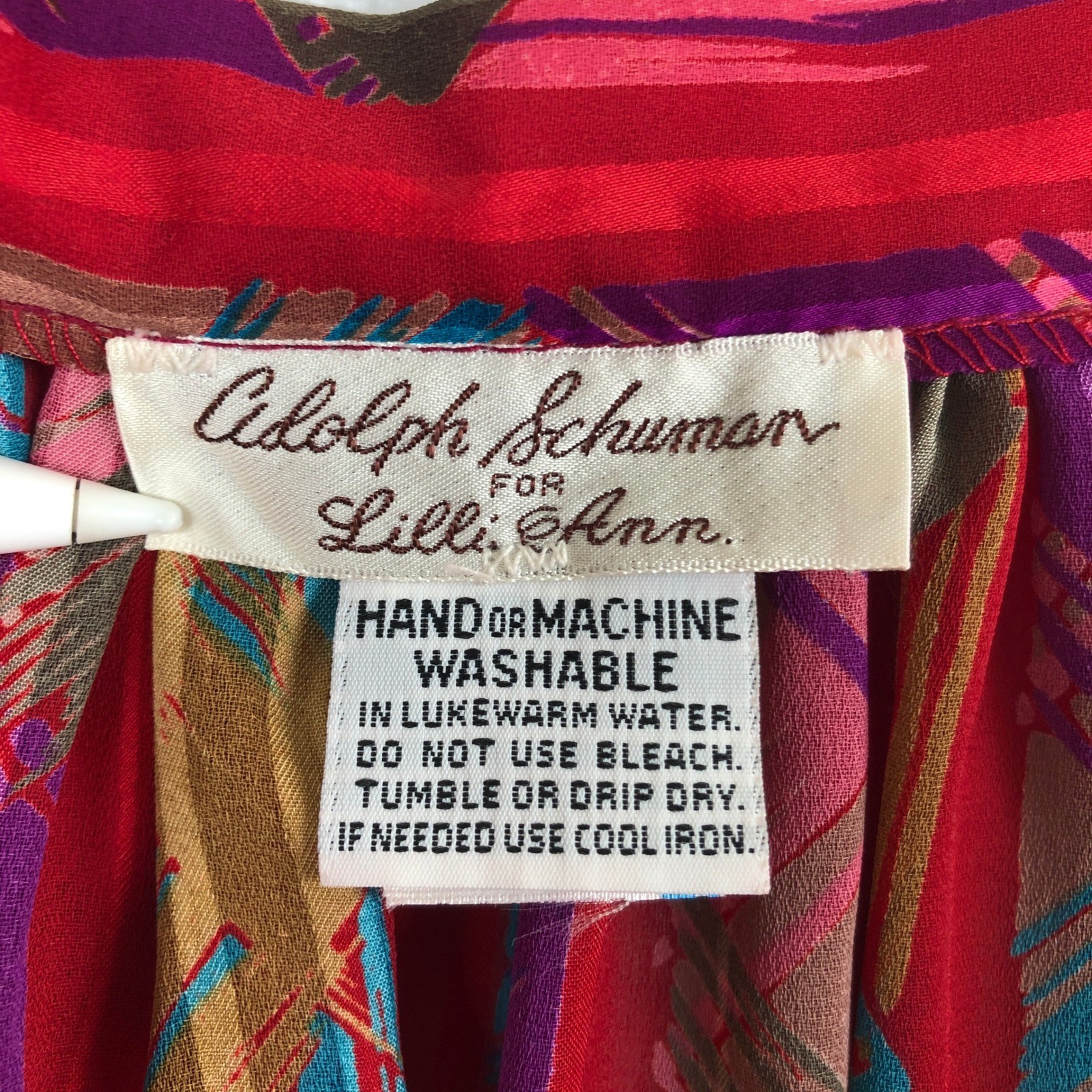 VTG Lilli Ann Adolph Schuman Abstract Geometric Midi Skirt 27W Red Pockets USA