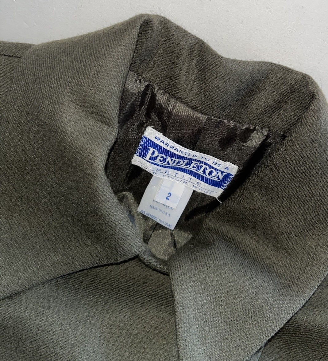 Vtg 90s Pendleton Wool Double Breasted Army Green Military Blazer Jacket 2 EUC!