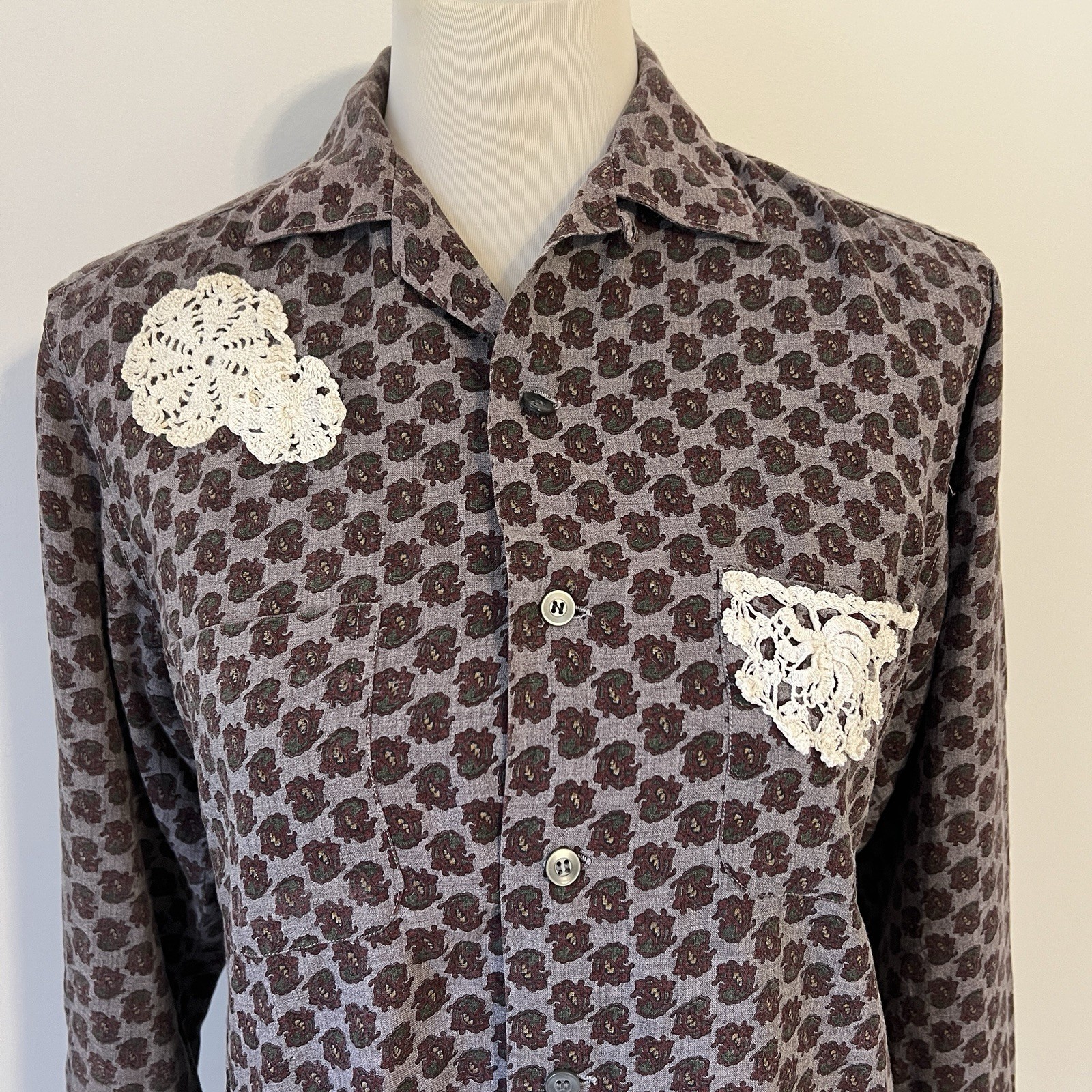 Vintage 50s 60s McGregor Paisley Button-Down Shirt Small Purple Grey Long Sleeve