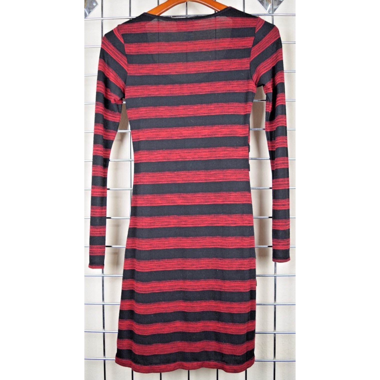 Vintage Mini Dress MSSP Size XS 90s Black Red Striped Bandage Style Soft Stretch