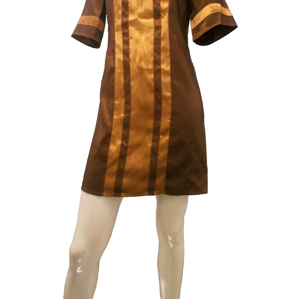 VERTIGO PARIS Dress MOD A-line 1990s Designer Bronze Size XS SMALL SPACE AGE
