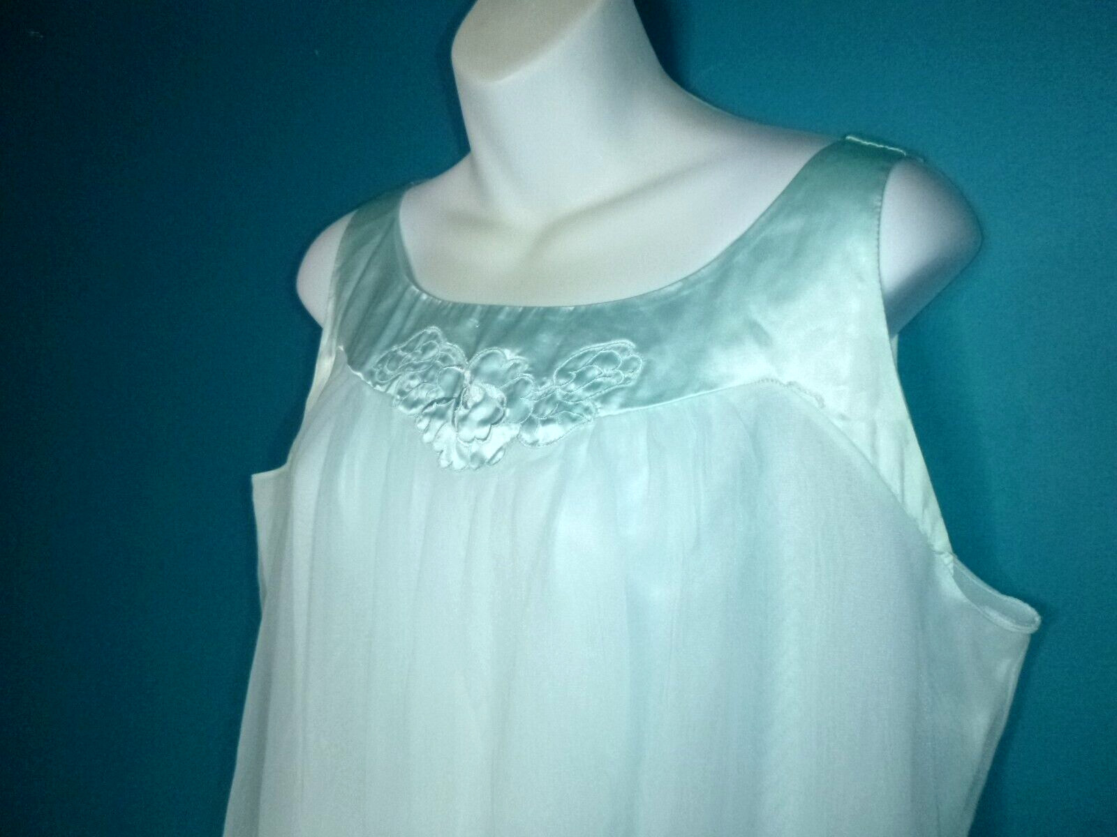 Vtg Gossard Artemis AQUA 2 Layer Chiffon Overlay Short Nightgown Sz M