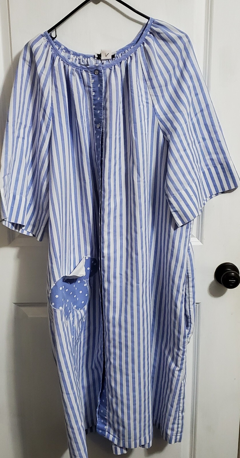 Spectator II Mumu Dress 2X Cottagecore Blue & White Stripe USA Vtg 70s 80s