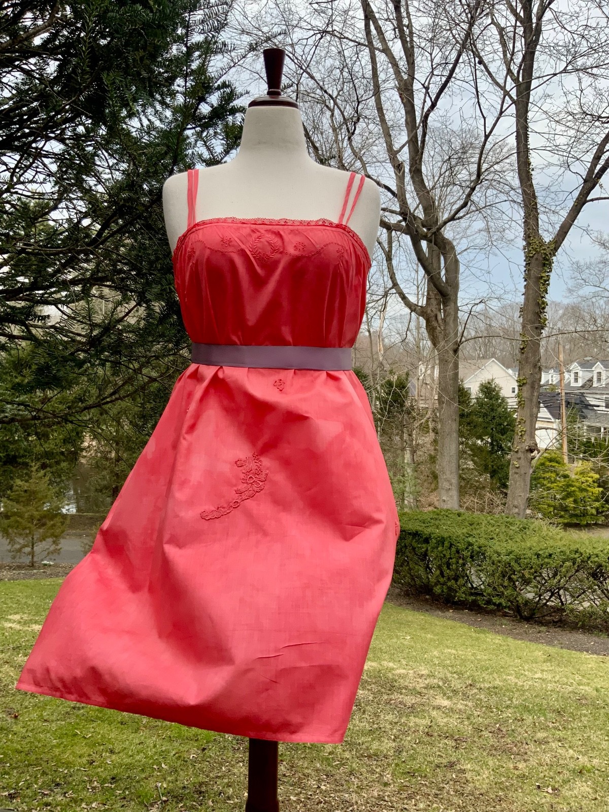 Edwardian Hand-Dyed Cotton Slip Dress | Restored Antique Lingerie with Appliqué