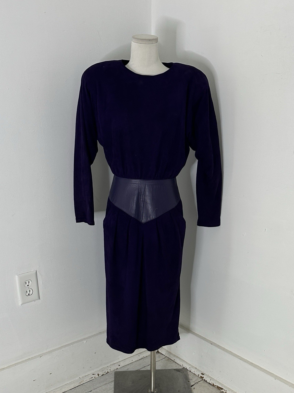Vintage Genuine Suede Leather Purple Vakko Midi Cocktail Dress