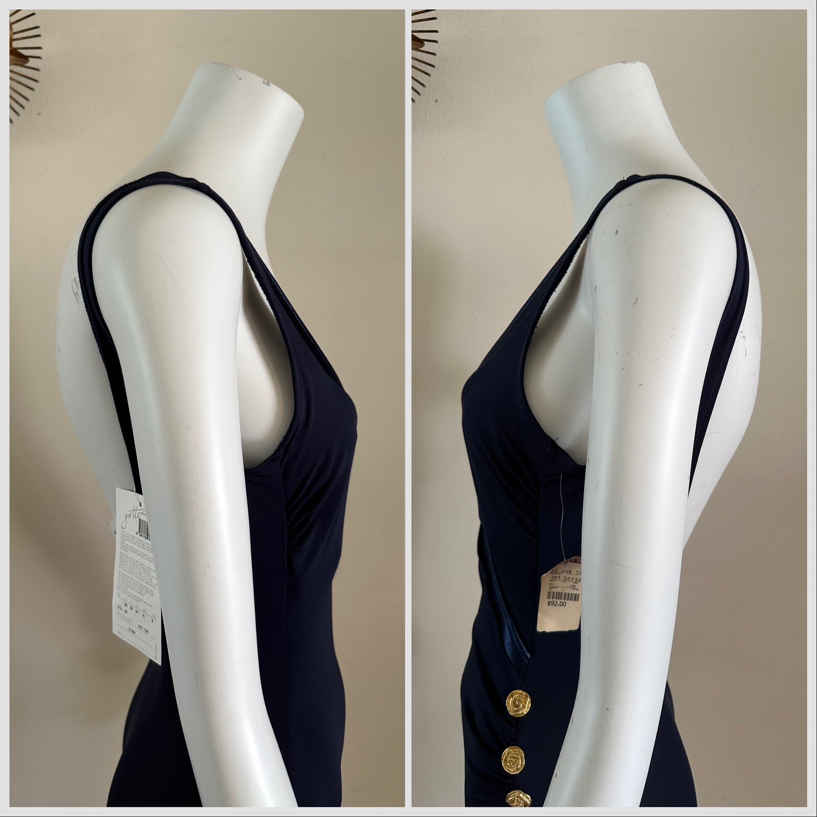 1990s Gottex One Piece Swimsuit Lycra Sensations Floral Buttons Resort 6 80s VTG