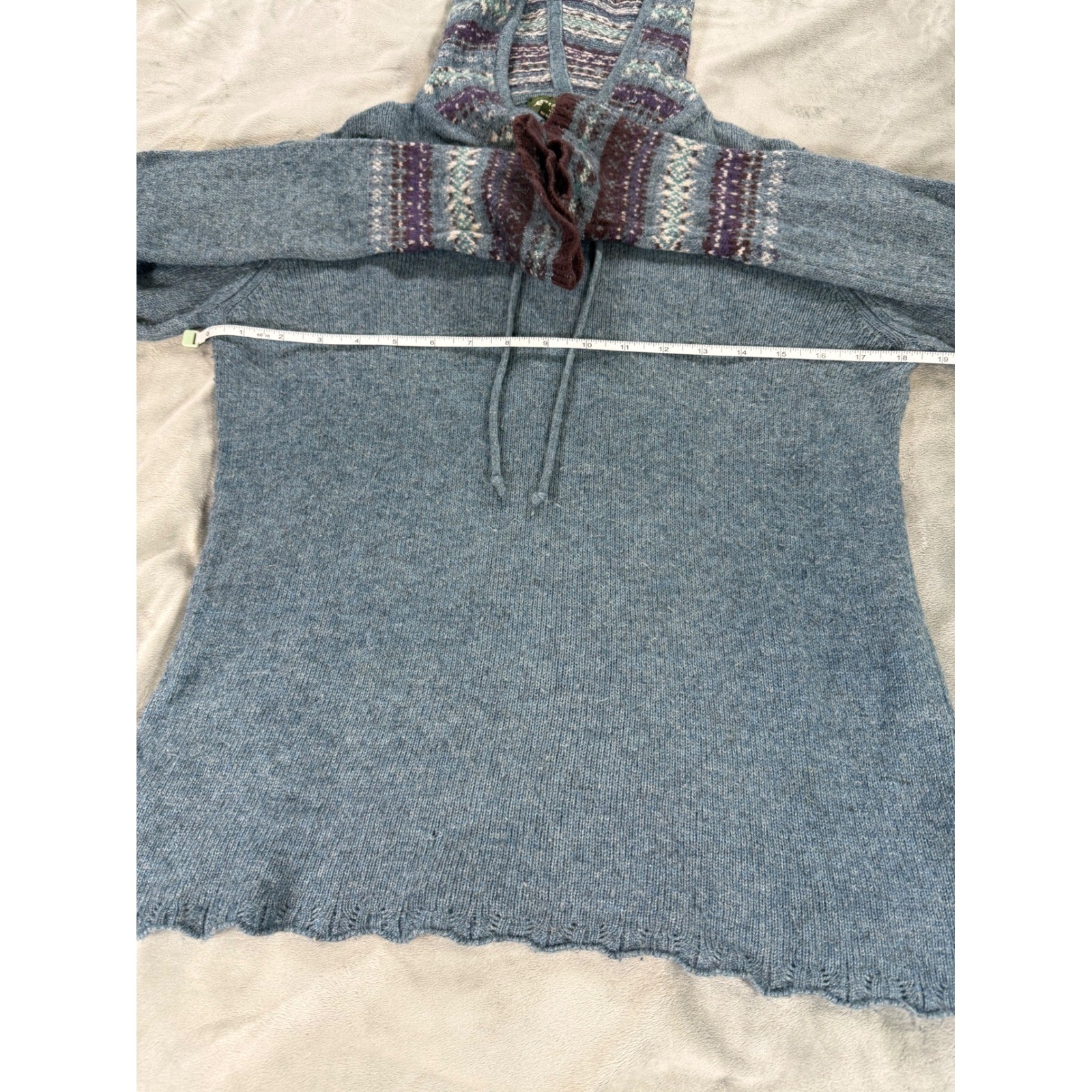 VTG Eddie Bauer Sweater Womens M Blue Lambswool Angora Cashmere Fair Isle Hoodie