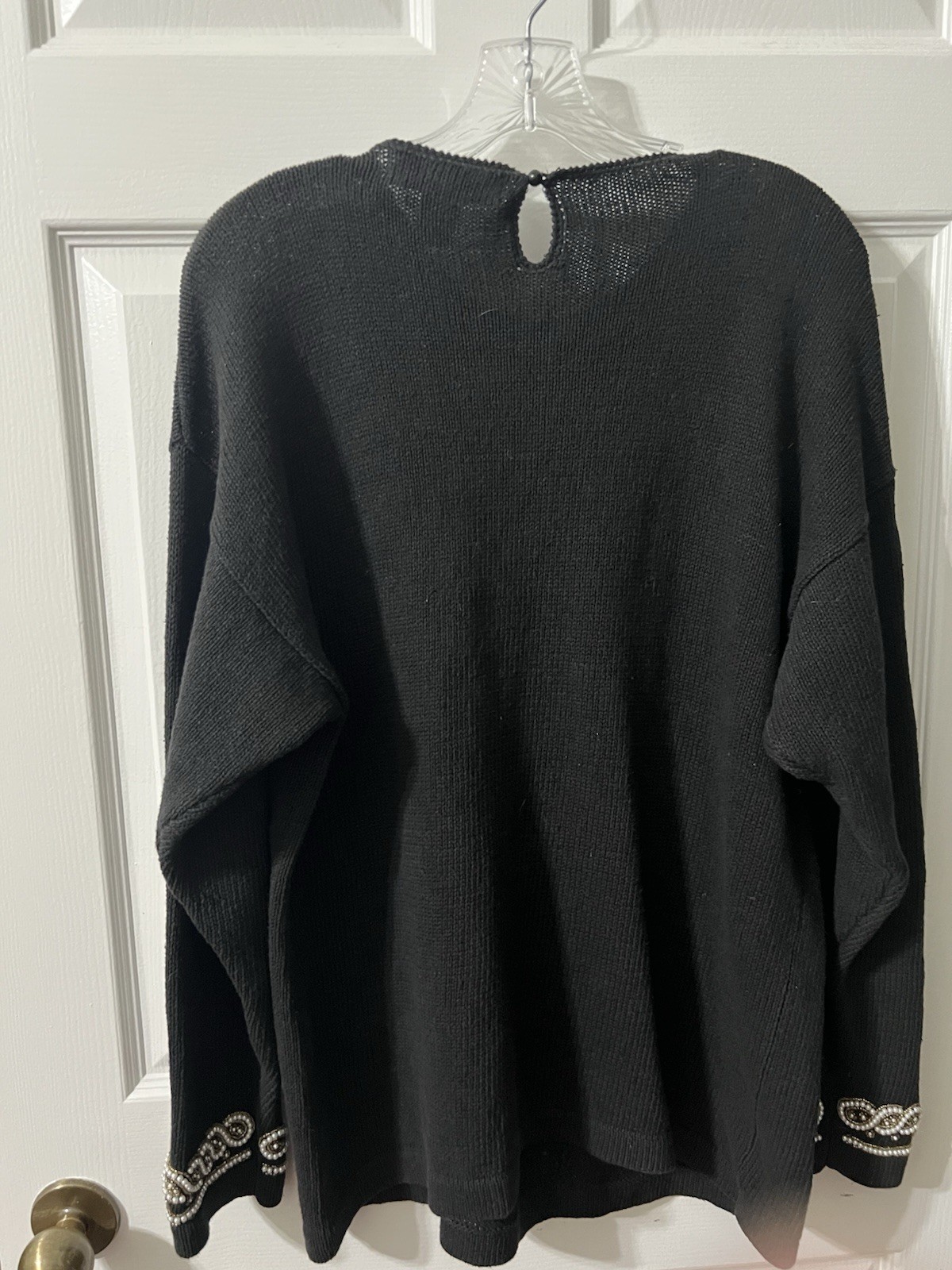 VTG Victoria Harbour 80s Beaded Sweater Tunic Medium Black Pearls Elegant Party