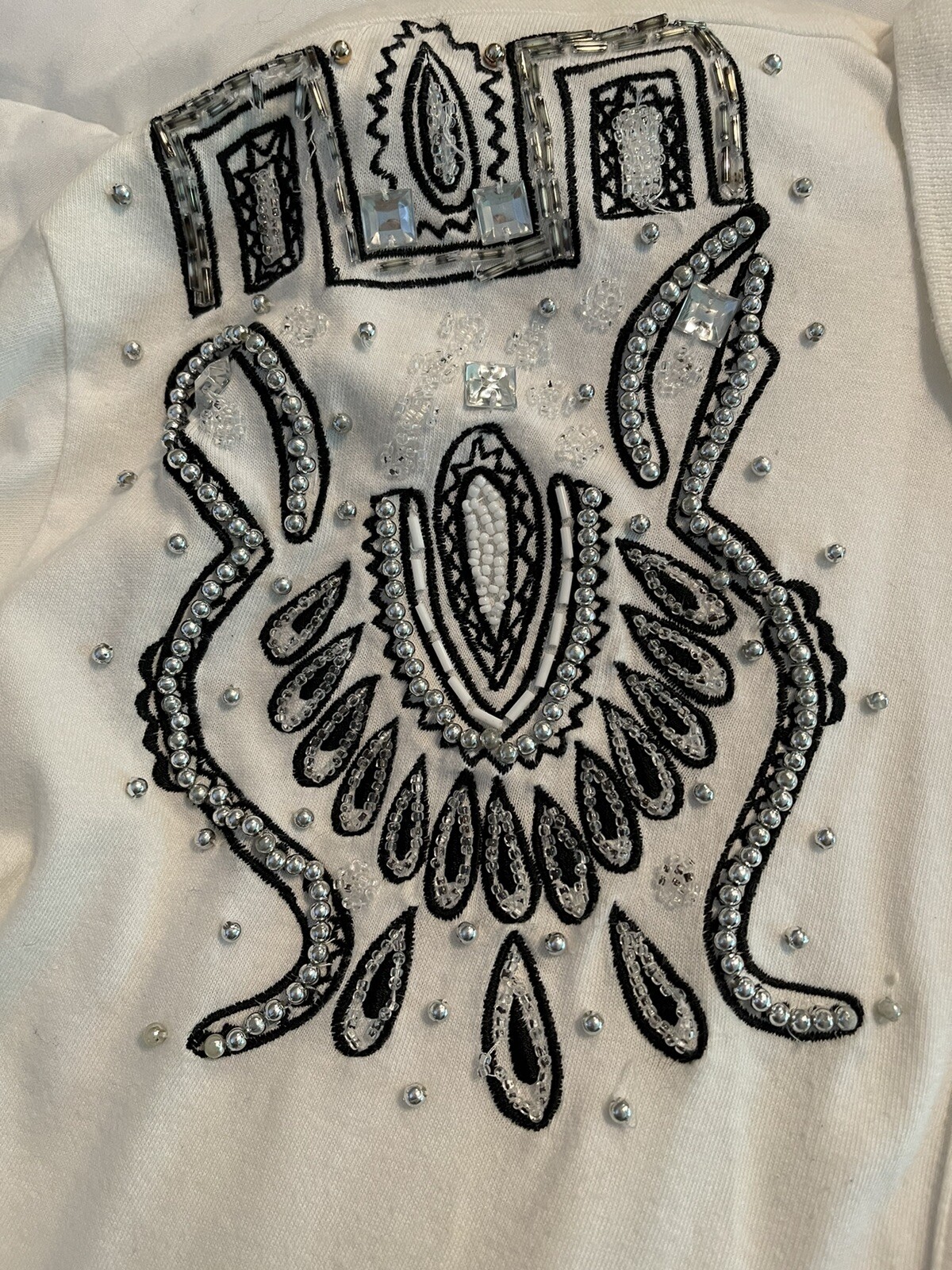 Vintage Pia Rucci Top Medium Embroidered Beaded Shoulder Pads White