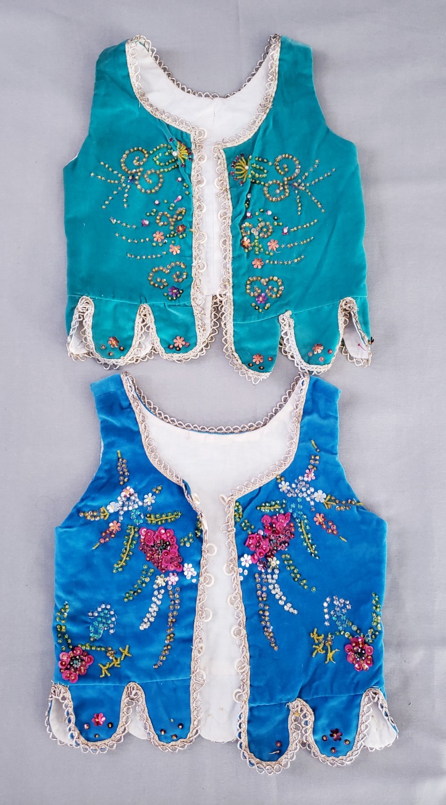 Two Handmade Vintage Child’s Velvet Vest Embelished Folk Art Polish