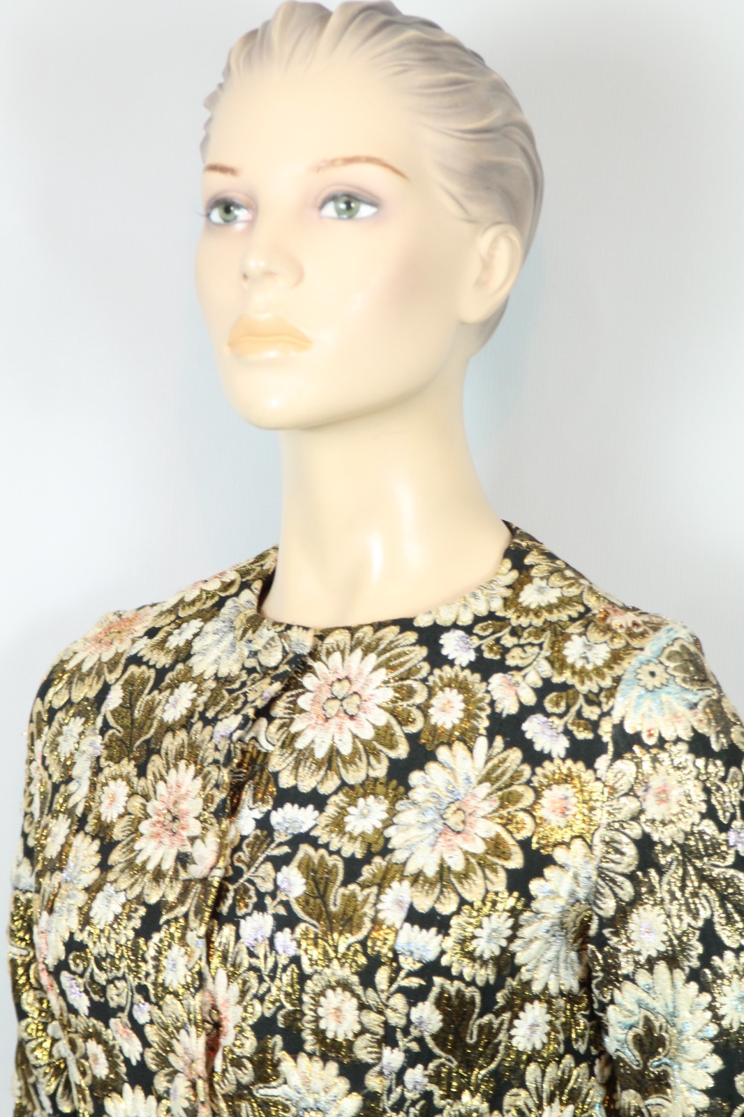 Vtg REVILLON BOUTIQUE PARIS Gold Multi-Color Floral Tailored Jacket Blazer XS/S