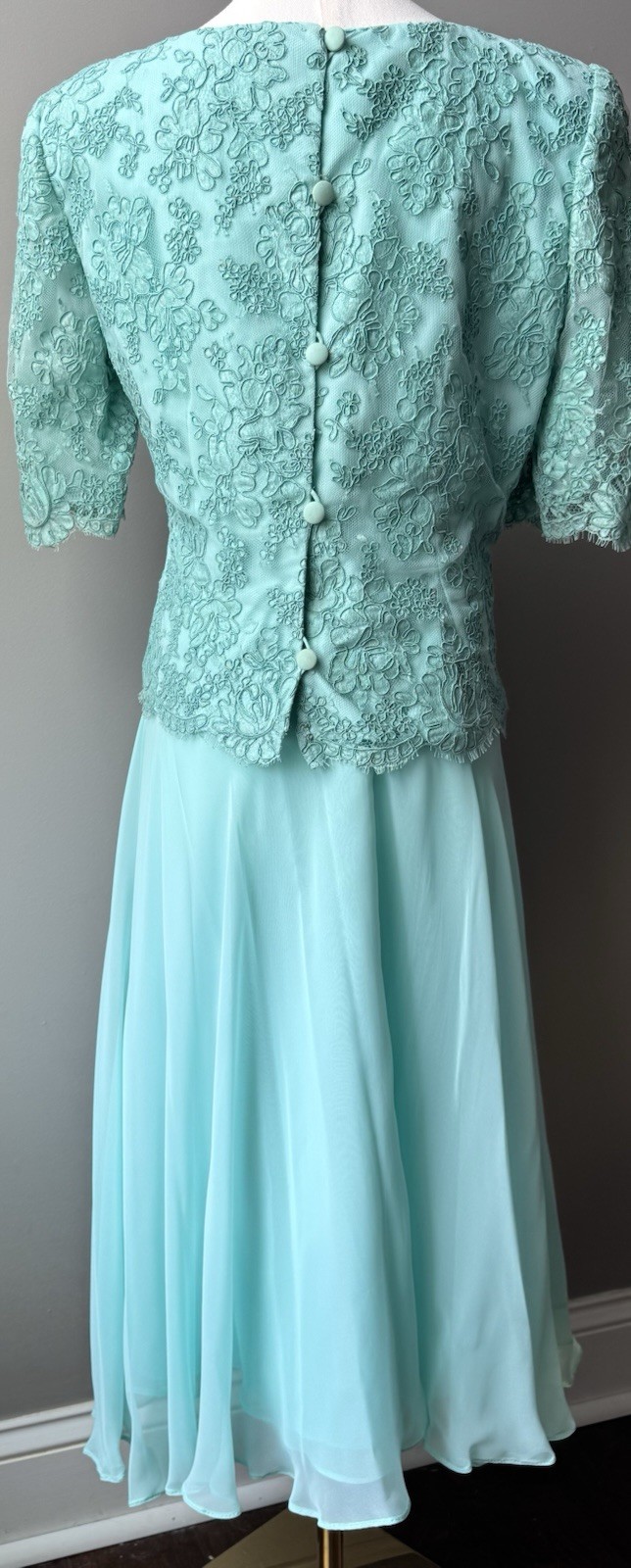 Lace Chiffon Outfit Set 2 Pc Green Skirt Top Formal Womens 12 Vintage Gene Roye
