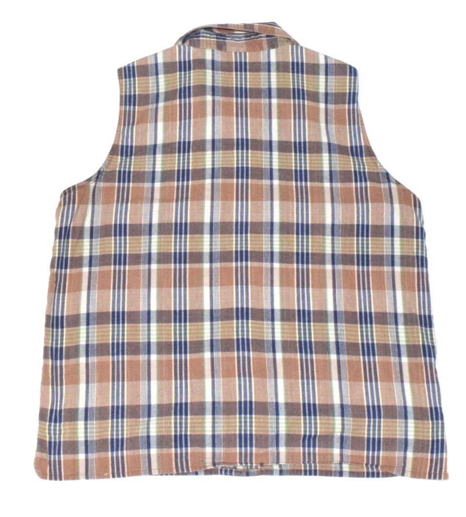 Vintage Sleeveless Shirt Limited America Size M 90s Brown Blue Plaid Cotton