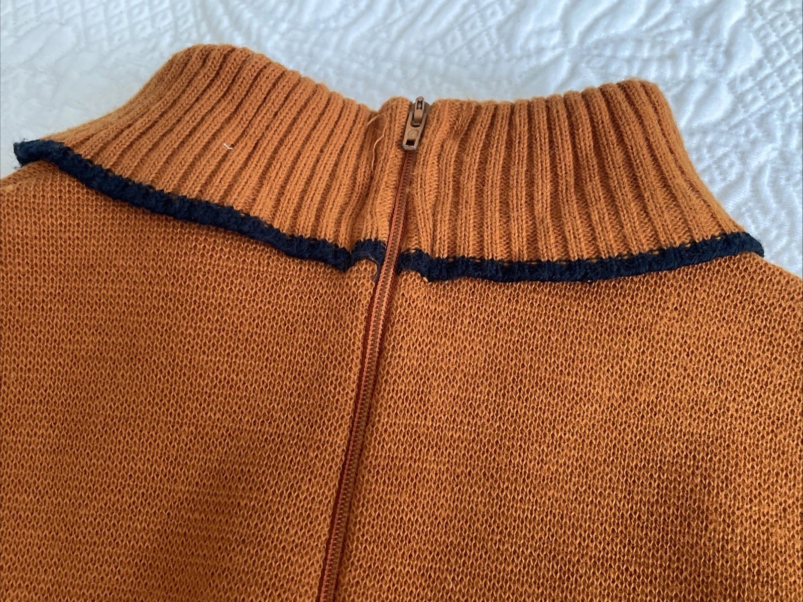 Vintage 1940s-50s Knit Cheerleader Set Burnt Orange & Black Sweater & Skirt