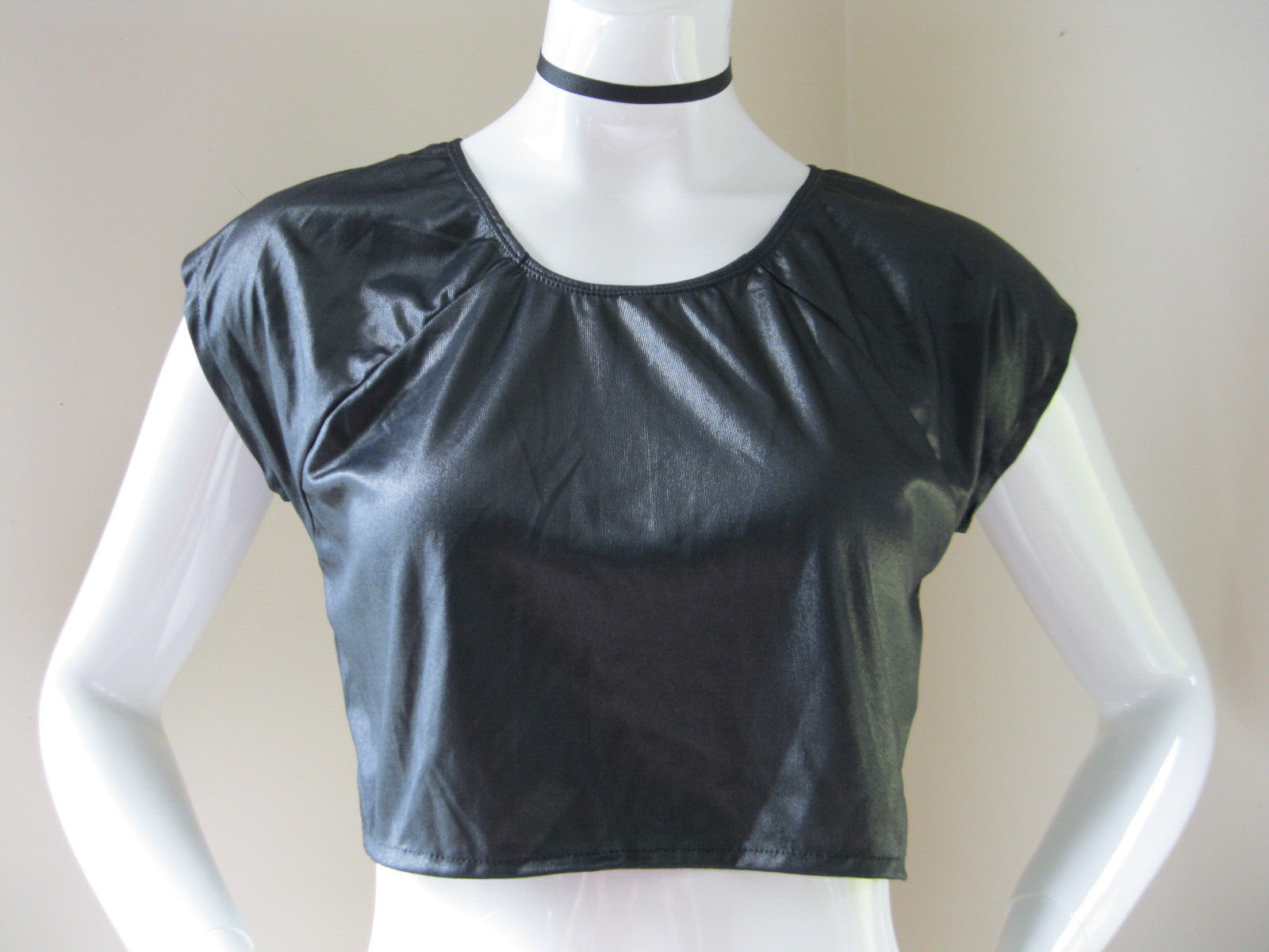Vintage 80s/90s „Dance Company” Black Shiny Crop Top Large Sexy Disco Very Rare