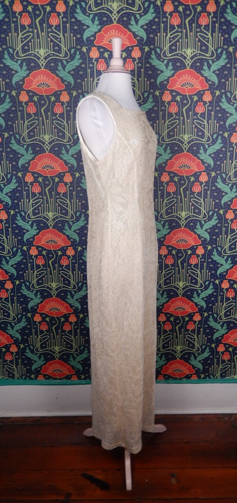 Vintage 90’s Y2K Gold Lace Sleeveless Maxi Hoco Cocktail Dress