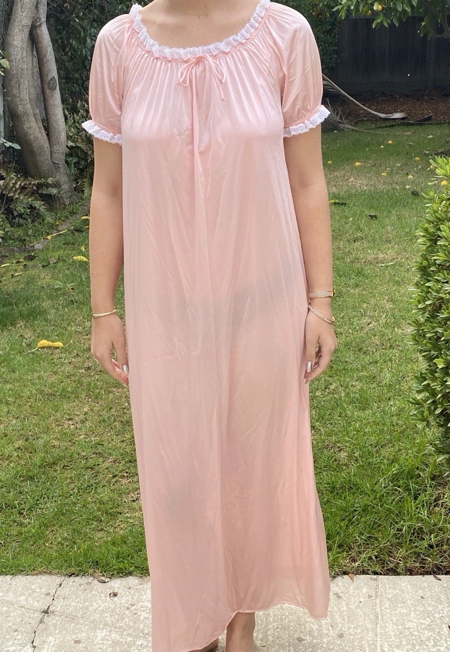 Vintage 70s NWOT JC Penney M Long Nylon Nightgown Pink