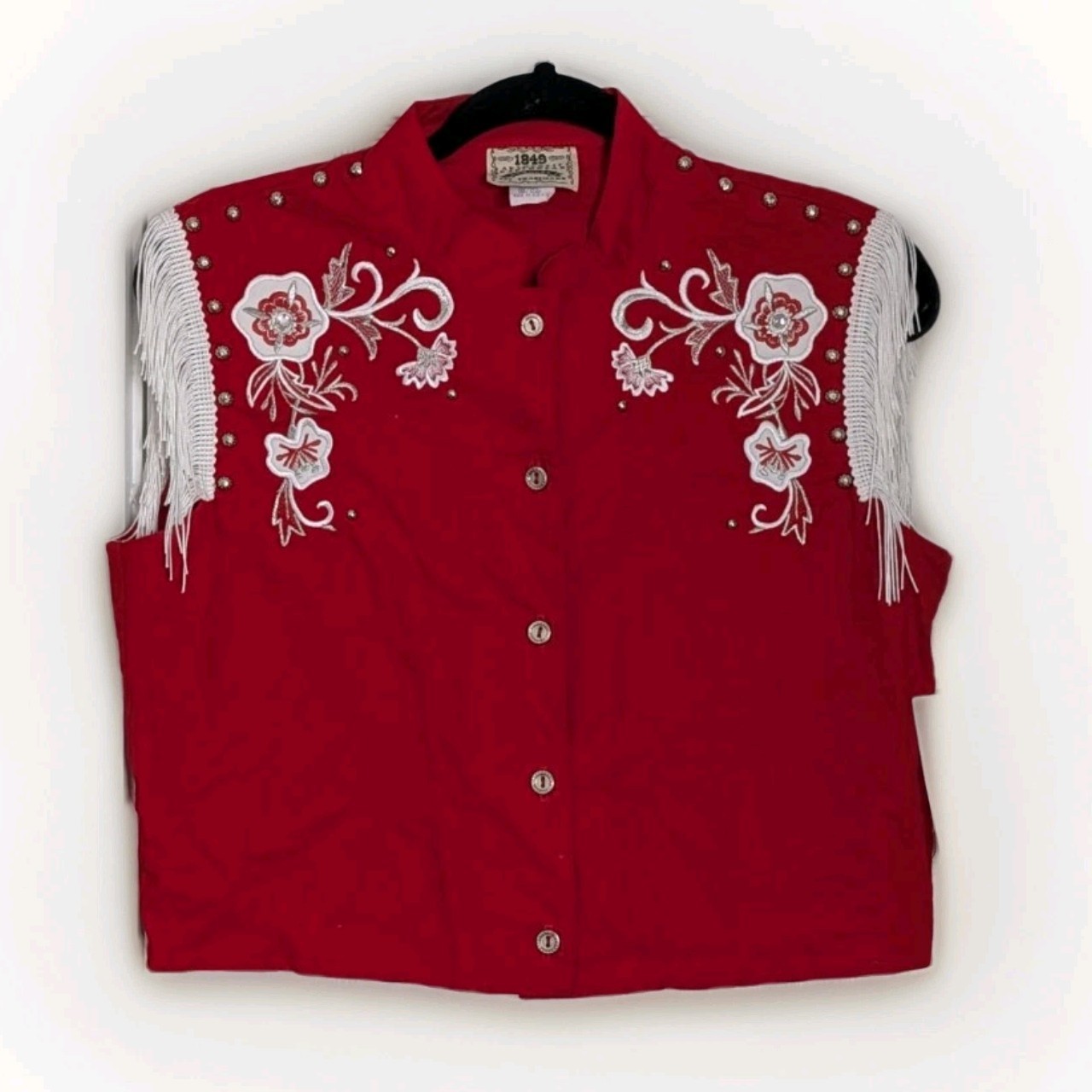 Vintage 1849 Authentic Ranchwear Red Fringe Western Vest Top Floral Embroidered