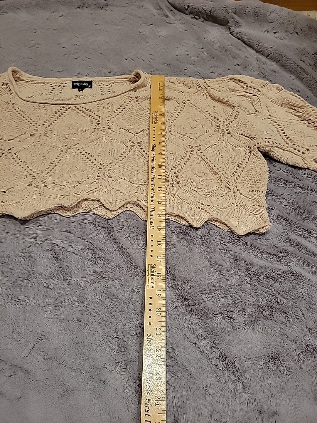 Originality Crochet Crop Top Women XL Cream Soft Boho Coverup Sweater Festival