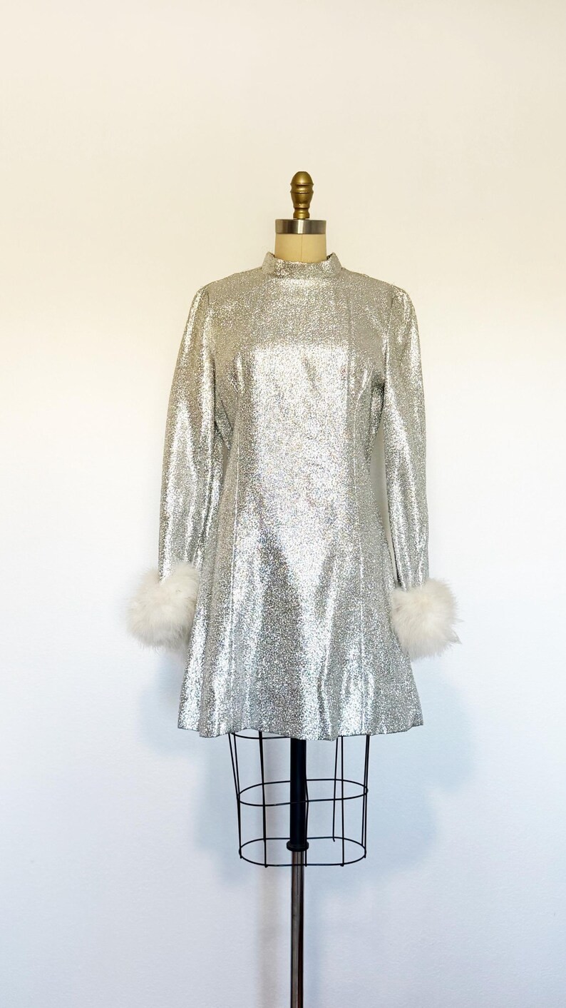 1960s Cocktail Dress / 1960s Party Dress / Silver Lamè Dress / Size Medium