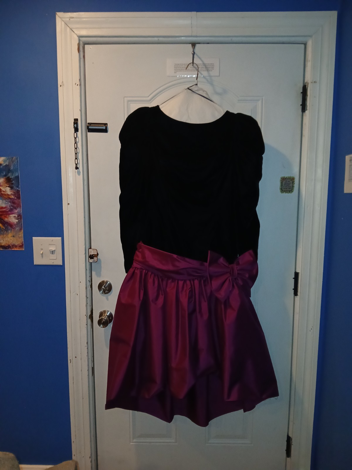 Vintage 1990 Black Velvet and Magenta Formal Gown Or Prom Dress Size 13/14 L
