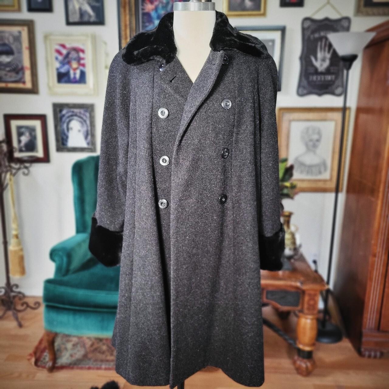 Vintage 1980s DONNYBROOK Double-Breasted Flared Gray Overcoat