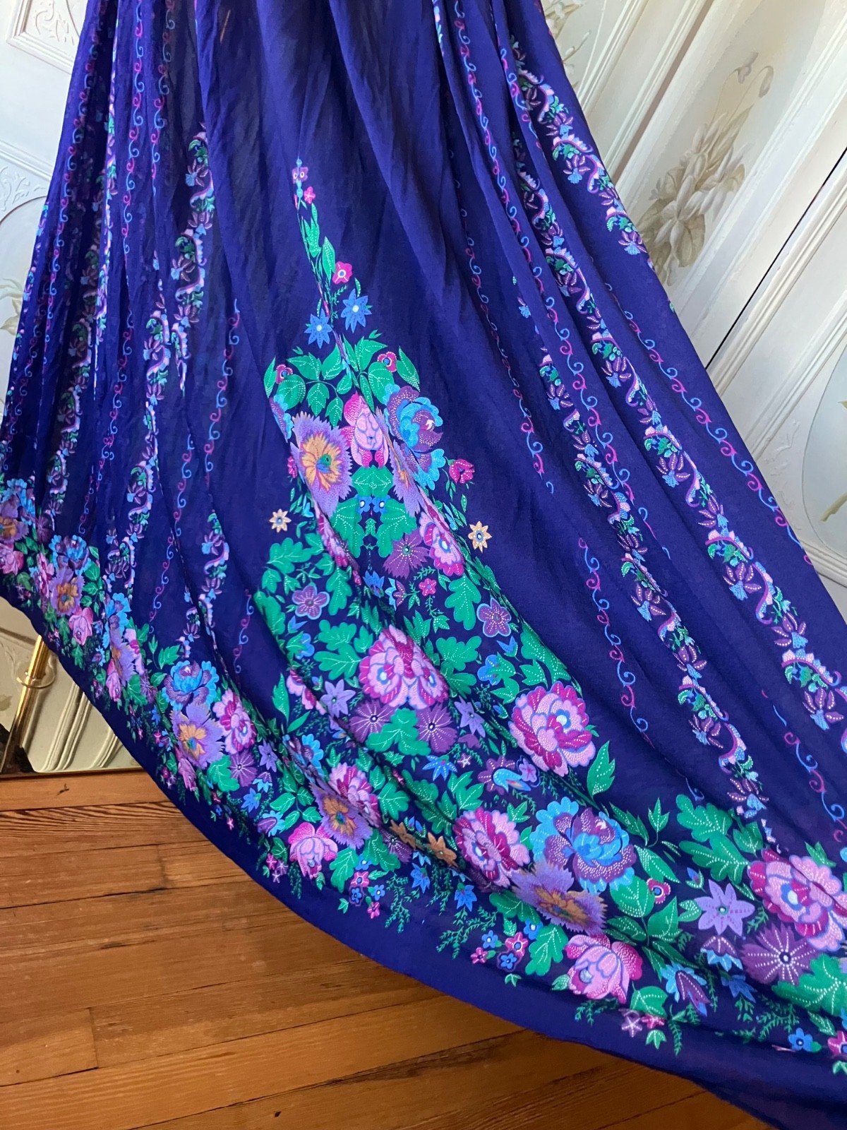 VTG 70s GOTTEX NEIMAN MARCUS DRESS SLEEVELESS TRIACETATE HAWAII PURPLE FLORAL M