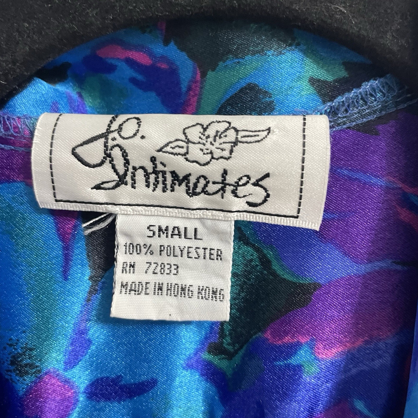 Vintage J.O. Intimates 80s Purple Blue Satin Long Floral Robe Sz S Hong Kong
