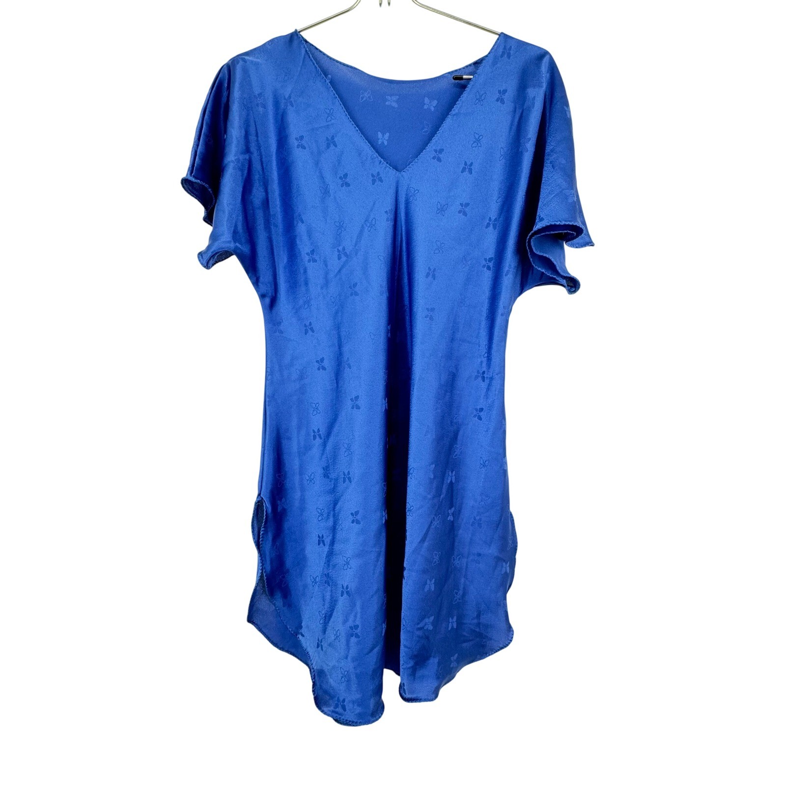 Vintage Parisian Maid Royal Blue Butterfly Satin Nightgown and Robe Set Size S