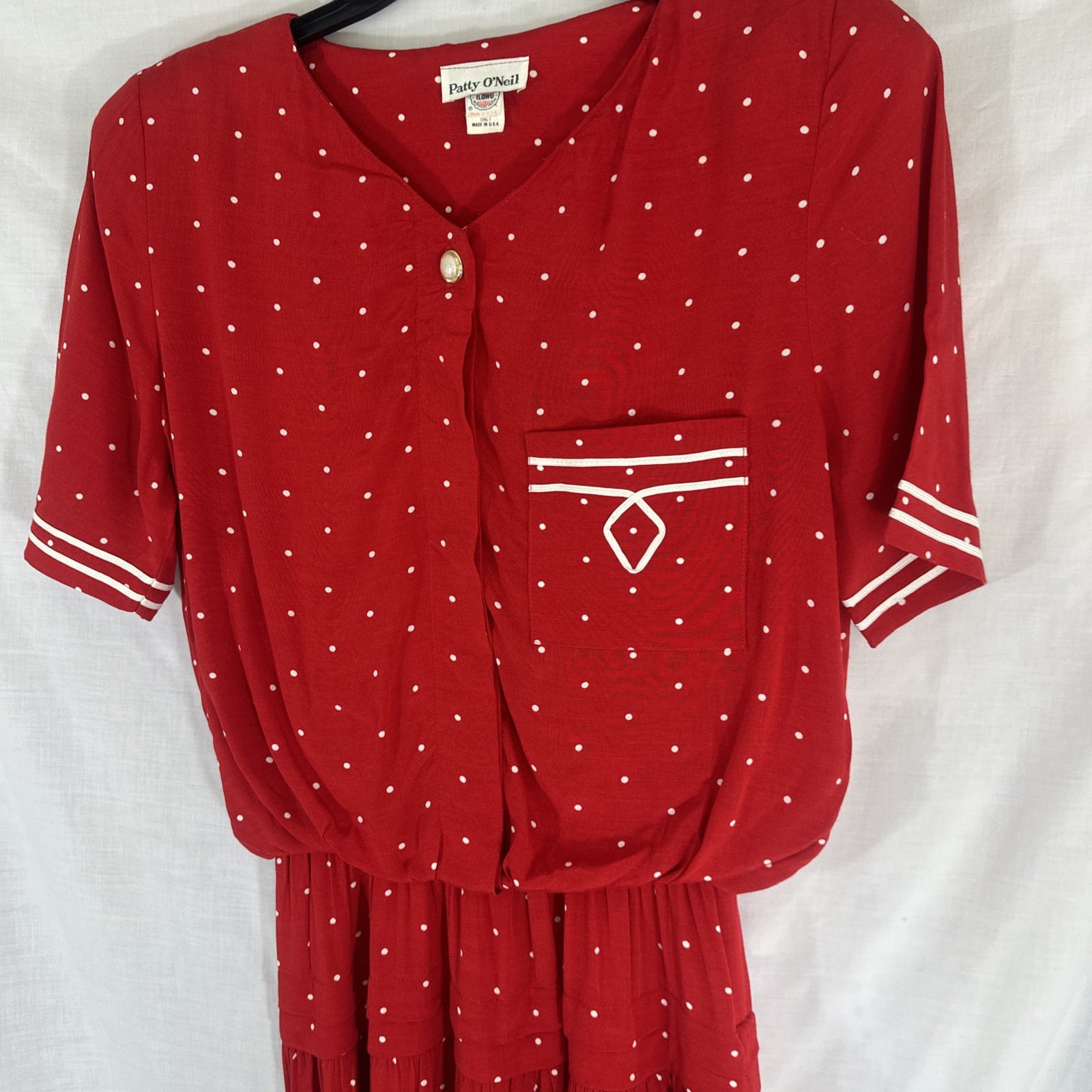 Vtg 80’s Midi Dress *Sz 12 6-8 S True Red Polkadot Summer Secretary Country Club